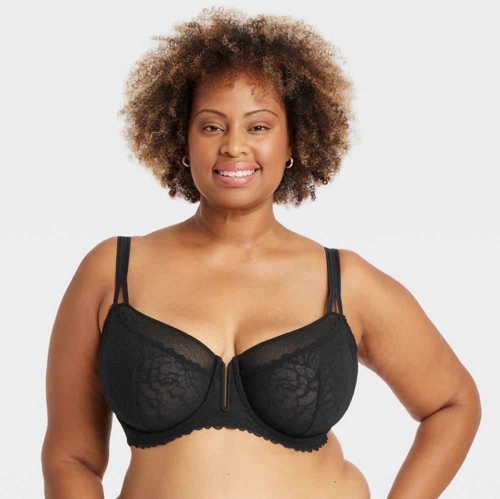 Auden Womens SZ 44DD Black Lace Unlined Comfort Wire Balconette Bra Underwire